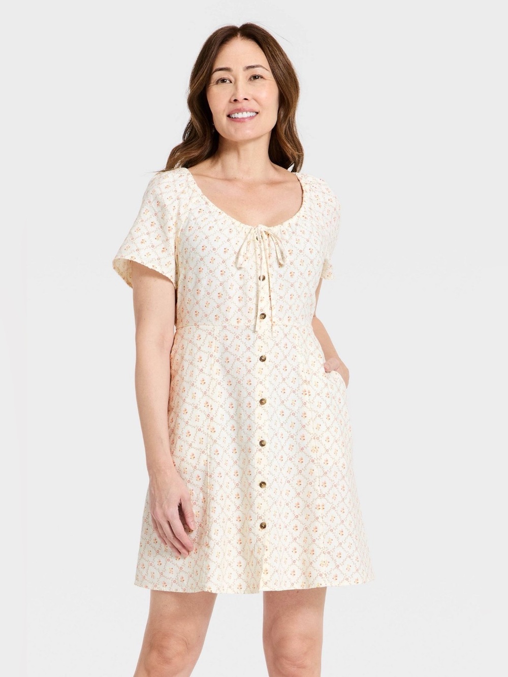 Short-Sleeve Button-Front Mini Sundress from Universal Thread NWT